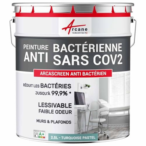 Peinture mur, antibactérienne, lessivablessivable - 2.5 L Turquoise Pastel - RAL 6034 - ARCANE INDUSTRIES