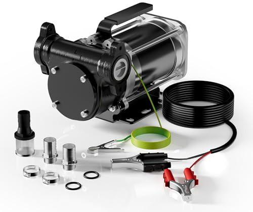 Wiltec Pompa travaso carburante 12 V 180 W, Pompa travaso gasolio/benzina, 57 l/min, 3200 giri/min