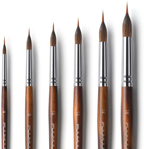 Linierer AquarellPinsel Professionell - 6 Stück Künstlerpinsel mit Farbspeicher und Bester Spitze für Aquarellmalerei, Flüssige Acrylfarben | Liner Pinsel, Spitz Pinsel