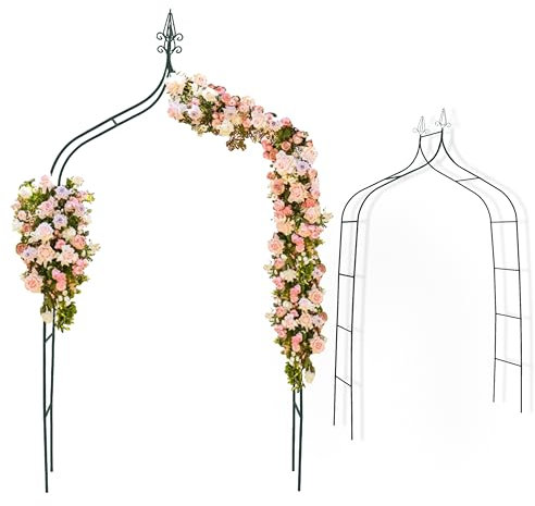 Metal Garden Arch with Ground Stakes 2.7M – Weather Resistant Garden Arch for Climbing Plants, Roses, Flowers - Ideal for Lawn, Patio, Backyard, Courtyard - Wedding & Outdoor Decorations