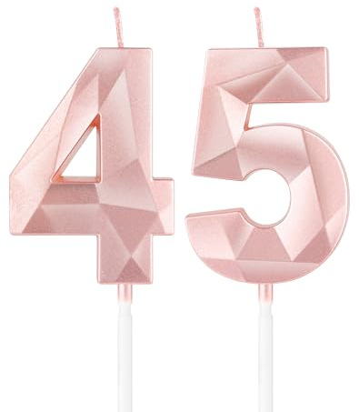 Rose Gold 45th Birthday Candles,3D Number 45 Candle for Cake,Women 45th Birthday Decorations,Rose Gold 45 Candle Cake Topper for Girls Women Her Him Birthday Party Wedding Decorations