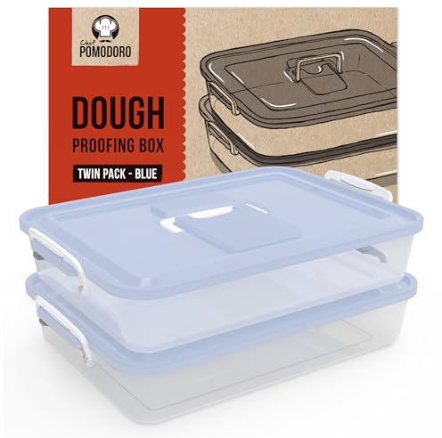 Chef Pomodoro Fermentadora de Masa (35,6 X 27,9 Cm), Cubeta Plástico, Bandeja Con Tapa, Caja Pizza, Fermentadora de Pan, Contenedor Transparente Con Asa, Set 2 uds (Azul)