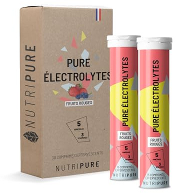 Nutripure | Pastilles Hydratation Électrolytes | 5 Minéraux + 3 Vitamines | Saveur Fruits Rouges | 30 Comprimés Effervescents | Faible en Calories | Hydratation Quotidienne & Sportive |Made in France