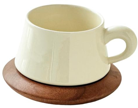 JISADER Taza de café de cerámica con platillo y asa, 300 ml, para Fiestas, hogar, Cacao y Moca.