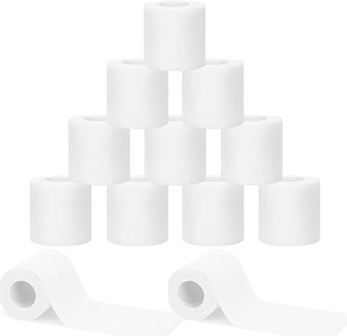 12 Rotoli Benda Elastica Coesiva 4,5Metri x 5cm Benda Elastiche Autoadesiva per Bendaggio Fissaggio Medicazione Fratture Leggere Sportivo (4,5Mx5cm-12 rotoli-bianco)