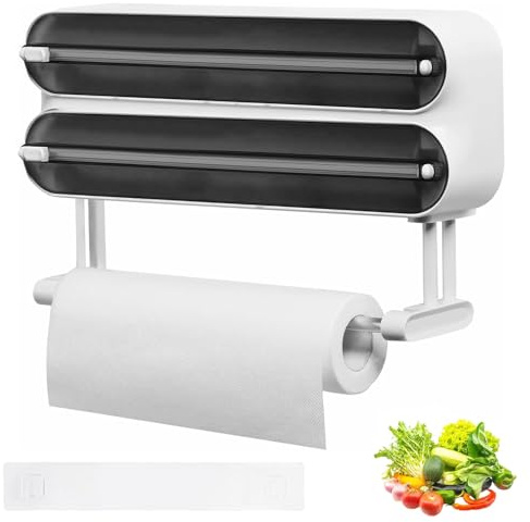 Dispensador de Papel y Película de Aluminio, Soporte Magnético para Rollos de Cocina, Dispensador de Papel de Aluminio,Dispensador Papel Aluminio y Film con Portarrollos Cocina, Negro