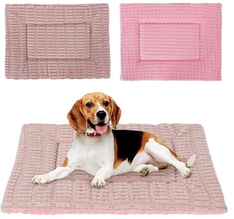 IEUUMLER Hundsäng, hundlåda, dyna, vändbar tvättbar kudde, mjuk plyschvalpmatta, minnesskummadrass för små medelstora hundar och katter FC020 (90 x 70 cm, rosa)