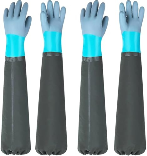 Aundhegrtt Guantes de Fregado Antideslizantes de 30 Pulgadas, 2 Pares de Guantes de Brazo Completo para Estanque con Forro de Felpa, Guantes Impermeables Gruesos.