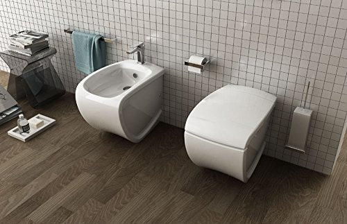 Sanitari Bagno da Terra moderni design Hi-Line in ceramica Bianca (Vaso Wc)