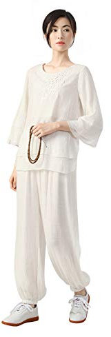 KSUA Damen Tai Chi Uniform Chinesische Kung Fu Kleidung Baumwolle Kampfkunst Anzug für Kung Fu Taichi Zen Meditation Kampfkunst Wing Chun, EU L/Etikett XL