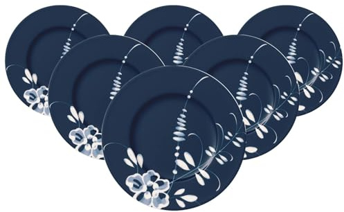 Villeroy & Boch Vieux Luxembourg Brindille Brotteller 6er Set, ø 17,8 cm, Beilagenteller mit weißem Dekor, Premium Porzellan, Blau