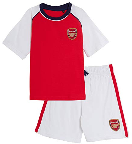 Kids Arsenal FC Short Pyjamas Boys Premiership Football Club Kit Shortie PJs Shorts + T-Shirt Set