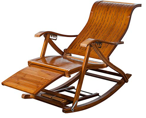 LPGY Folding Rocking Chair, Natural Bamboo Lounger with Massage Foot Rest Zero Gravity Adjustable S-shaped Back for Adults Old People