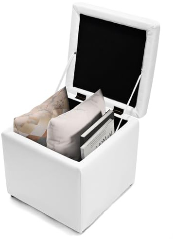 COSTWAY Baul Almacenaje Dormitorio, Puff Almacenaje Plegable 40x40x40cm, Puff Banco con Almacenaje con Capacidad de 300 kg, Reposapiés Sofa para Sala de Estar, Dormitorio, Entrada, Blanco Beige