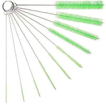 10 Tube Cleaning Brush Set, 10 Pack, Extra Long Nylon Straw Brushes with Flexible Handles for Bottles, Cleaning Straws, Pipe Cleaners, Keyboard, Glass, Guns, Detailing and Deep Cleaning, Green