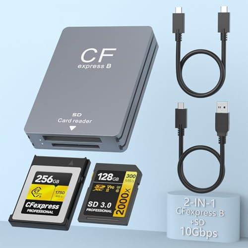 CFexpress Type B Reader & SD Card Reader USB 3.1 Gen 2 10Gbps CFexpress Card Reader Portable Aluminum CFexpress Memory Card Adapter Thunderbolt 3 Port Connection Support Android/Mac OS/Windows
