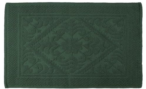 Allure Jacquard Bath Mat 50 x 80cm, Floral Textured Design, Washable, 100% Cotton (Dark Green)