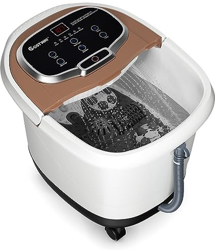 COSTWAY Idromassaggio per Piedi, Pediluvio Massaggiatore Plantare Massaggio Shiatsu, con Funzione Calore Timer e Rulli Luce a Infrarossi, Idromassaggiatore 15L (Marrone)