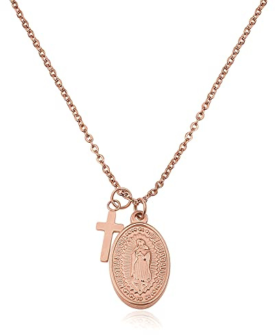 GD GOOD.designs EST. 2015 Maria-halsband i roséguld för damer - Vattentätt - Madonnahalsband med litet korshänge av rostfritt stål I Storlek justerbar 42+5cm