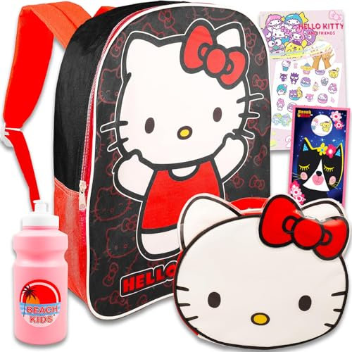 Hello Kitty Backpack and Lunch Box Set - Bundle with Hello Kitty Backpack, Lunch Bag, Water Bottle, Stickers, More | Hello Kitty Backpack for School