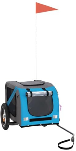 vidaXL Remolque de Bicicleta para Mascotas, Carrito para Perros Gatos, Remolque de Carga para Compra Camping, Hierro Tela Oxford Azul Gris