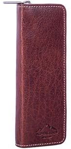 Alpenleder Federmäppchen - Model: ZWOA (Handgefertigt) - Nachhaltiges Bio-Leder aus regionaler Landwirtschaft | Etui Stifte, Federmappe für 2 Stifte *Fair Produziert* (6x6x21,5cm) (Brandy)