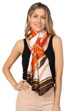 Trillion London® Silk Scarf For Women | Lightweight Ladies Scarves | Shawl Wraps | Head Scarf | Gifts for Women | Designer Prints | Daily Wear | Smooth and Soft | Bold Elegance | Red