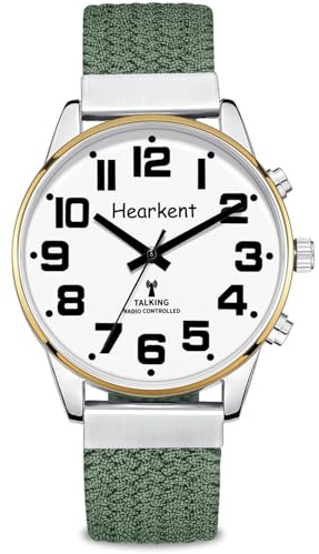 Hearkent Orologio parlante per ipovedenti e anziani, numeri grandi, orologio vocale per non vedenti e anziani, con accento americano chiaro, Beige e verde., Men, orologio ipovedente