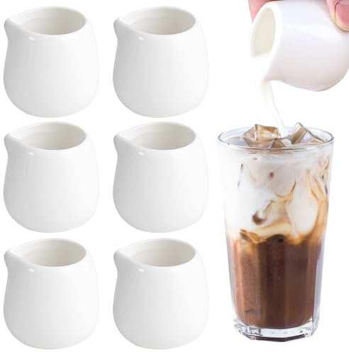 INHEMING Lot de 6 mini pots à lait 50 ml en porcelaine pour servir du lait, du café, du thé