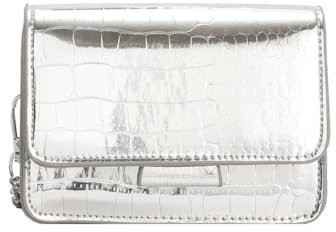 TOEECY Tasche Damen Mini Umhängetasche aus Hochwertig PU Stilvoll Kleiner Quadrat Design Trendy Accessoire für Abende Partys und Alltag Modebewusste Frauen(Silber)