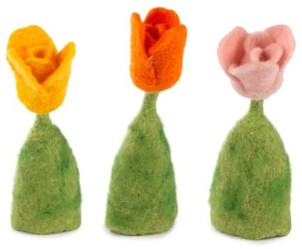 LK Trend & Style Filz-Eierwärmer Tulpen, 3er Set, Tischdeko für Frühstück, Gelb Orange Rosa