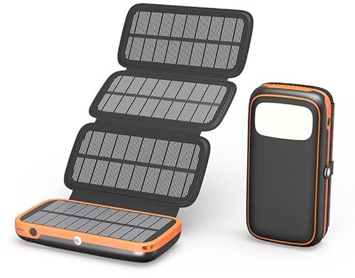 Paloceru Solar Power Bank 26800mAh - Portable Solar Charger with 4 Foldable Panels – PD QC 3.0 Fast Charging Battery Bank with USB C Output/Input - Outdoor Battery Pack with Flashlight for Camping