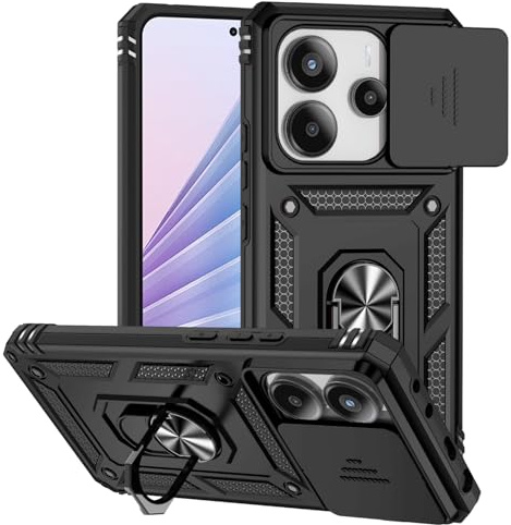 XINYEXIN Fodral för Xiaomi Redmi Note 14 4G (European 164), kameraskydd [360° magnetisk ringstativ] Hård PC och TPU Silikon Stötsäkert Fodral - Svart