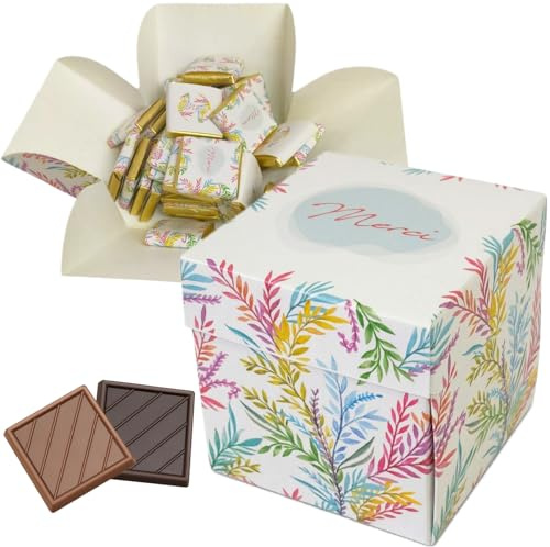 Coffret de Chocolats - Boîte de 40 Carrés de Chocolat Individuels à Offrir Pour Dire Merci - Chocolats au Lait et Noir - 100% Pur Beurre de Cacao - Fabriqué en France - 200 Gr - Fleurie