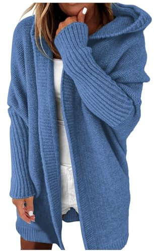 Cardigan da donna a maglia grossa con cappuccio autunno inverno maglione giacca sciolto maglione lavorato a maglia con apertura sul davanti cappuccio maglione a manica lunga tinta unita cardigan