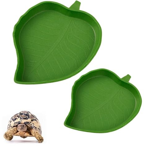 DOETYD 2 Sizes Reptile Food Water Plate Bowl,Leaf Shape Crawl Pet Food Water Feeder,Drinking Eating and Feeding Dishes for Tortoises Corn Snake Gecko Lizards Frog Chameleon (2 Pack)