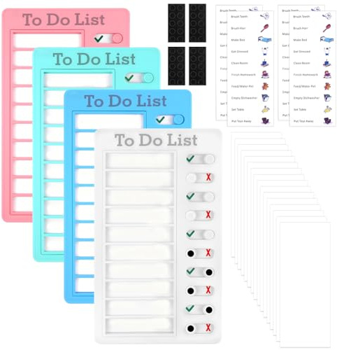 AOOSU 4Pcs To Do List para Niños, Tableros de Lista de Verificación de Notas con 10 Cartulinas, Tabla de Rutinas de Verificacións Para Niños, Recordatorio de Planificación de Aprendizaje