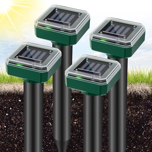 Maulwurf Vertreiber Solar, Ultraschall Maulwurfschreck für Garten & Rasen, Wasserdichter Solarbetriebener Wühlmaus Vertreiber, Schlangenabwehr für Außenbereich, Haustierfreundlich -4 Stück