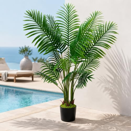 Fairblo Palmera Artificial Decorativa Plantas Artificiales 120 cm Arboles Artificiales Exterior con 15 Hojas Areca Palmera Falsa Planta con Maceta para Oficina Salon Hogar Interior Exterior Decoración