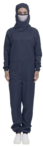 Jydiazi arbetsoverall skyddsoverall återanvändbar med huva och integrerad mask verkstad damask skyddskläder män kvinnor, Marinblå, L