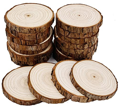 William Craft Dischi Legno Senza Buco Diametro 7-8cm 20 Pz Naturale da Decorare Natale Fai da Te Segnaposto Adatti per Pirografo, Intagliare, Disegnare