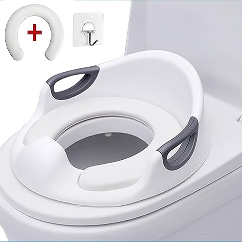Kinder-Toilettensitz, for Jungen und Mädchen, Ab ca. 12 Monate bis ca. 7 Jahre, seitliche Haltegriffe, gepolsterte Sitzfläche, mit Spritzschutz, sichere rutschfeste. (Kinder-Toilettensitz)