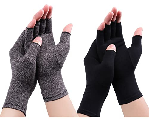 Gebell Rheumatoid Arthritis Gloves - Compression Gloves Fingerless Joint Pain Relief Hand Mitten Warmth Gloves Carpal Tunnel, M, Black A+gray a