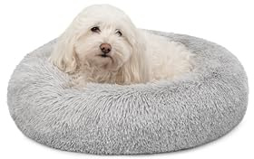lionto Cama Tipo Donut para Perros y Gatos, Cama Redonda mullida para Mascotas pequeñas y Grandes, Ø 50 cm, cojín Suave de Felpa esponjosa con Relleno Extra Grueso, Gris Claro