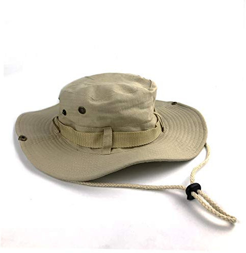 Sombrero de Pesca de ala Ancha, protección Solar UV, para Exteriores, Resistente al Viento, Sombrero Tipo Boonie, Sombrero de Sol para Hombres y Mujeres (FR/ES, Letras, Talla única, Beige)