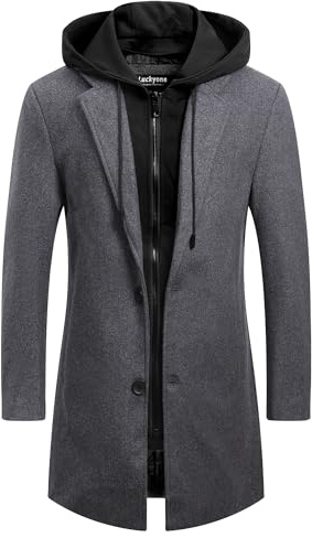 Luckyone Abrigo de Lana para Hombre 2 en 1 Invierno Trinchera Abrigos Slim Fit Outerwear Color Sólido Business cálido de trabajo de manga larga