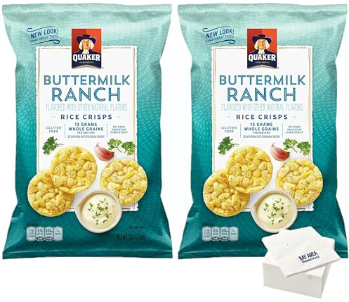 Quaker Rice Crisps, Buttermilk Ranch, 3.03oz Bags, (Pack of 2) with Bay Area Marketplace Napkins