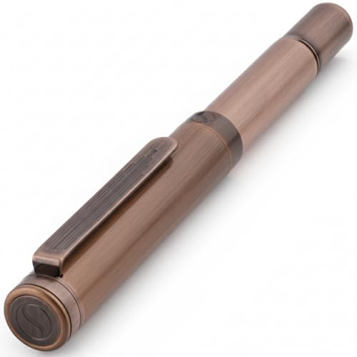 Scriveiner EDC Luxury Rollerball, Stunning Heavy Pocket Pen, Hand Brushed Copper Finish, Cool Writing Instrument for Men, Women, German Schmidt Refill, Nice Fancy Office Designer Set