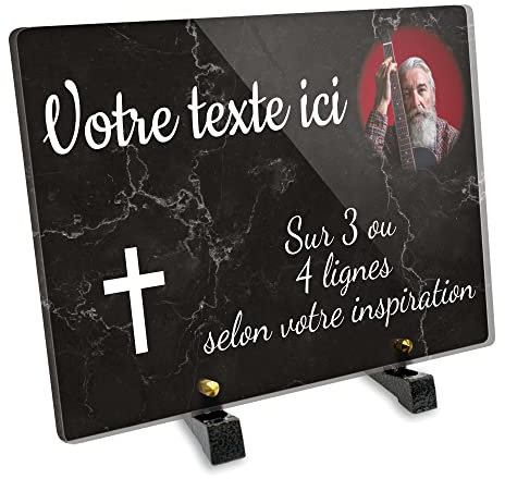 OCAP-FUNERAIRE.COM Plaque funéraire Rectangle avec Photo Personnalisable en plexi Motif Croix Chrétienne, différentes Tailles, épaisseur 6mm, personnalisée sur Plusieurs Lignes 30x20 cm
