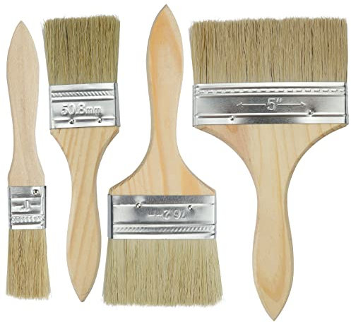 Roellgs Pinceles de pintura, 4 pinceles planos, pinceles de pintura al óleo de nailon para paredes, techos, madera, metal, pegamento y bricolaje en casa (4 tamaños)